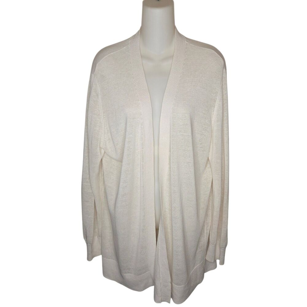 Ann Taylor Linen Blend Cardigan XL White Open Front Lightweight Summer Sweater